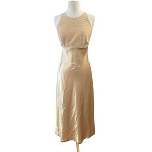 Vtg 90s Slip Dress Sz 5 Fashion 1001 Nights Gold Backless Satin Halter New Years